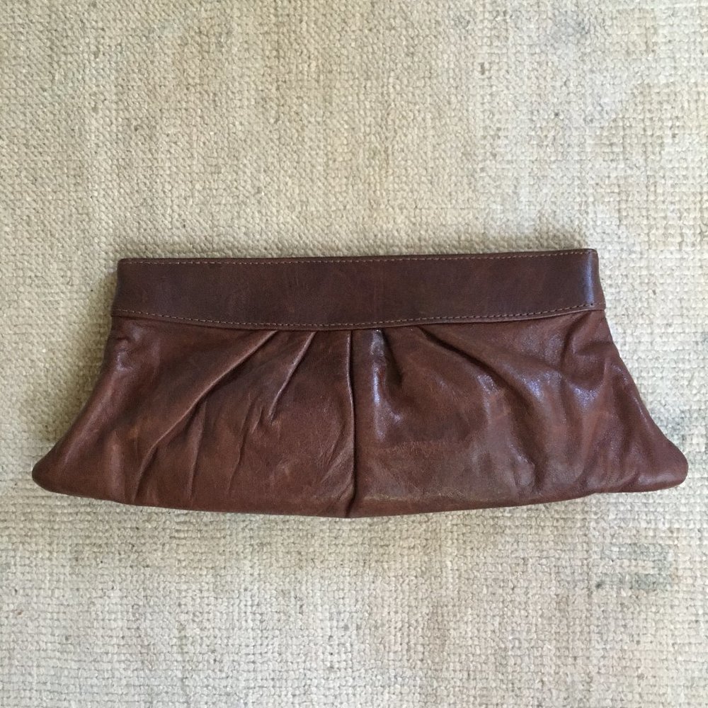 Lauren Merkin leather clutch -- chocolate brown
